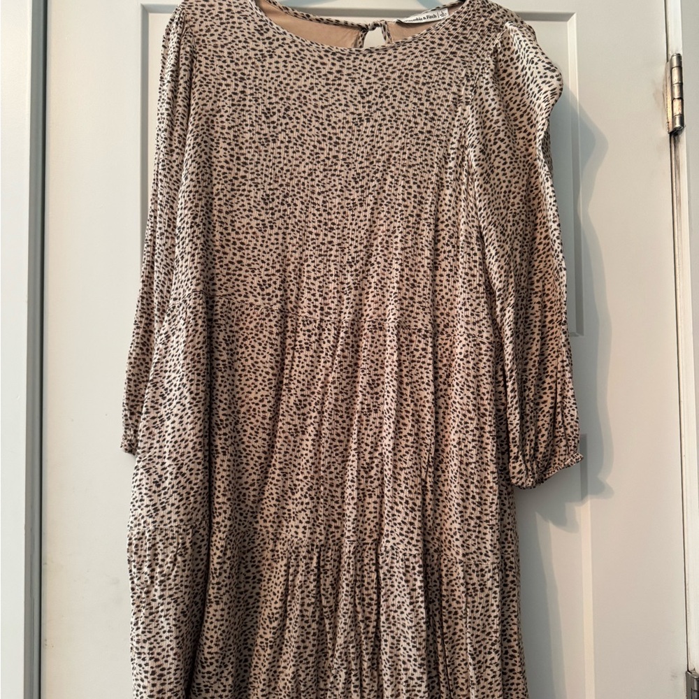 Abercrombie & Fitch Long Sleeve Cream Patterned Dress